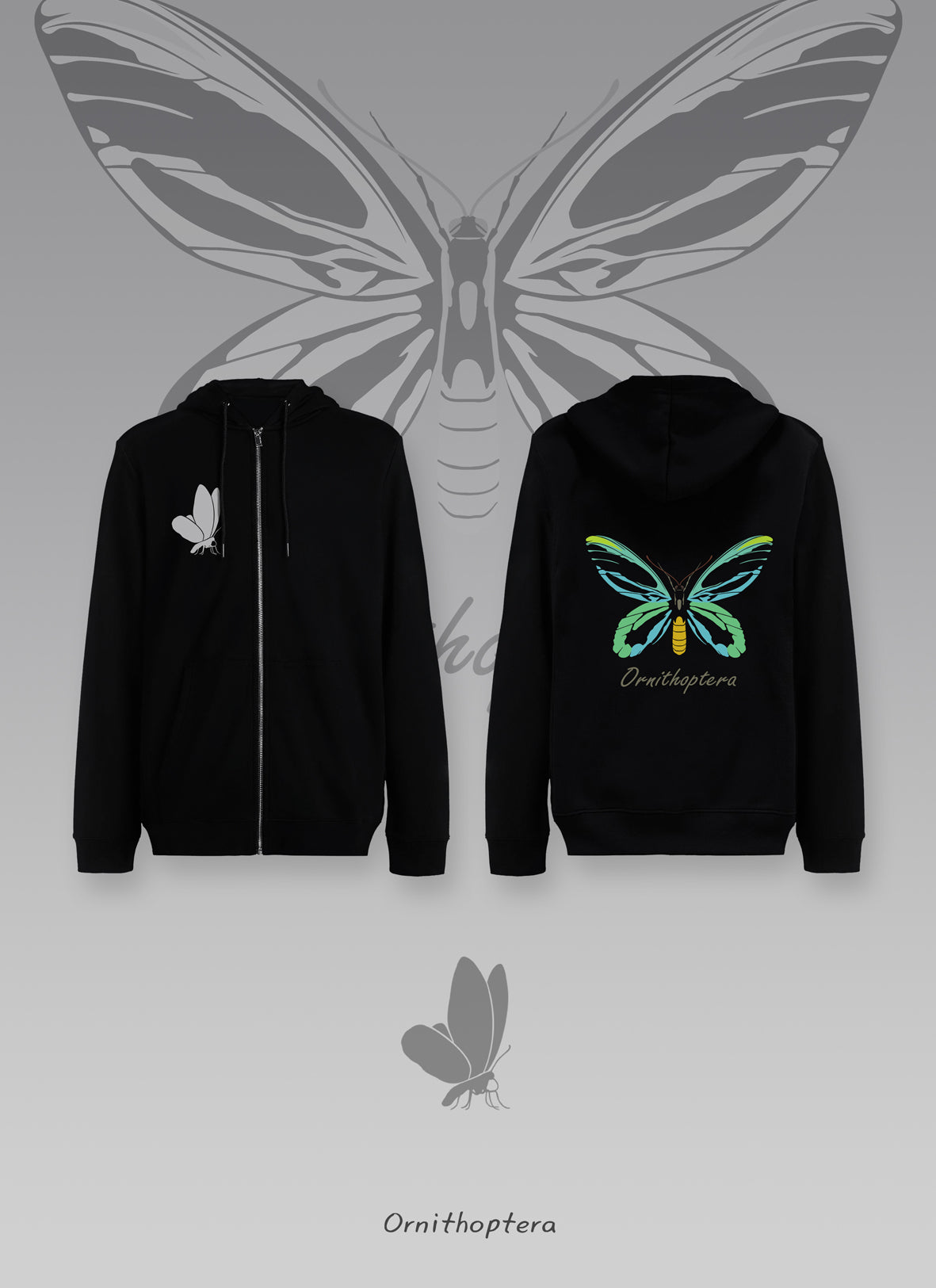Zippered Hoodie Butterfly